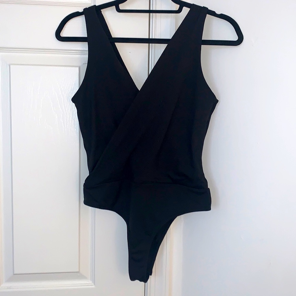 LAST CALL Vici Collection Black Wrap Body Suit